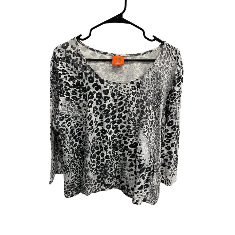 Hearts of Palm Leopard Print Long Sleeve Scoop Neck Top Size Large